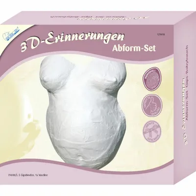The image shows the retail packaging of a 3D baby belly casting kit.