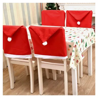 Produktbild von 4er Set Weihnachtsstuhlbezüge, rote Weihnachtsmann-Hut Abdeckungen für die Rückenlehne von Stühlen zur Weihnachtsdekoration