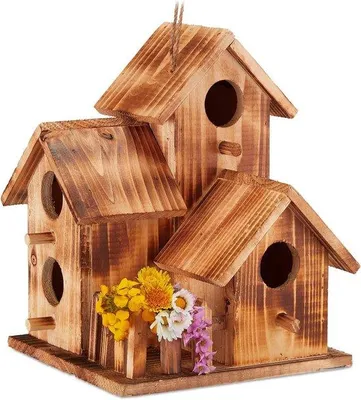 Immagine prodotto di Casetta per uccelli da appendere per balconi, terrazze e giardini - Casetta in legno 34x20x19 cm, colore naturale