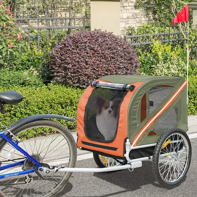Produktbild von Hundewagen Fahrradanhänger Faltbar mit Netzfenstern Fahne orange Farbe