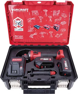 Zdjęcie produktu dla Zestaw WORCRAFT XCUBE003 Akumulatorowa szlifierka kątowa 125mm CAG-S20LiBS, 2x4.0Ah, ładowarka