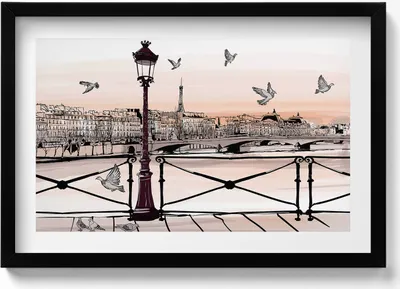Produktbild von Sonnenuntergang über der Seine– Wandbild mit Rahmen – Gerahmtes Bild  – Wanddekoration – 60x40 cm –  Schwarz Rahmen