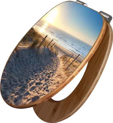 Produktbild von banjado Design WC Sitz Bambus Absenkautomatik - Nordseestrand - Toilettendeckel mit Absenkautomatik Holz/hochwertiger Bambus Klodeckel/WC-Sitz für alle gängigen Toiletten [TDB2 11121]