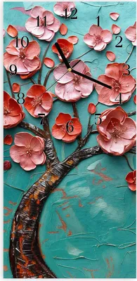 Produktbild von Wanduhr aus Glas mit Motiv Blütenbaum Kunst- 30 x 60 cm - inkl. Aufhängesystem