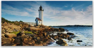 Produktbild von Glasbilder 120x60 Wandbild Druck auf Glas Leuchtturm Steine Meer Landschaft