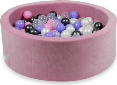 Produktbild von Bällebad 90x30cm Samt Soft Pink – Mit 200 Bällen / Metallic Graphit, Heidekraut, Puderrosa, Perlmutt, Transparent
