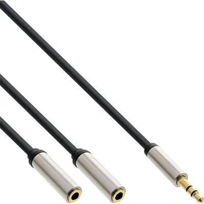 Produktbild von InLine® 99250B Slim Audio Y-Kabel Klinke 3,5mm ST an 2x Klinke BU, 2m