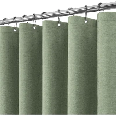 Obrázek produktu pro Závěs do sprchy z lnu s kovovými kroužky, zelený, voděodolný, proti plísním, textilní. Rozměry: 152 x 214 cm