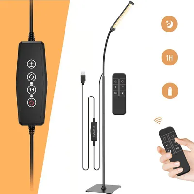 Obrázek produktu pro 1.4M Stojací lampa Černá LED stojací lampa Obývací pokoj Ložnice Kancelář Stmívatelná stojací lampa Kovová stojací lampa s flexibilním husím krkem Nastavitelná výška