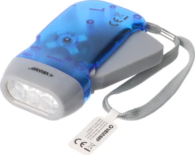 Produktbild von 3fach LED Dynamo Taschenlampe wiederaufladbar, Blau und Gelb, mit Anti Black Out Funktion