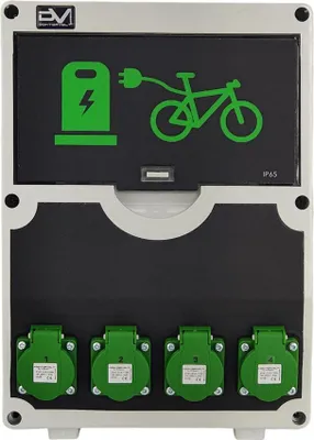 Produktbild von Fahrradladestation für E-bikes 12 Module 4x230V 4xRCBO Elektro Ladegerät Stromverteiler Ladepunkt für Stadt Parkplatz öffentlichen Bereich DV-2137