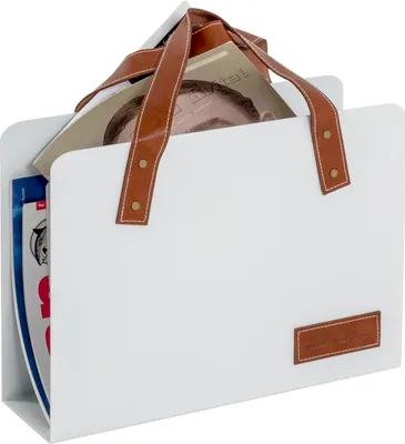 Obrázok produktu pre Stojan na noviny HAKU, hnedý, biely – umelá koža, kov, Š/V/H: 35 x 38 x 10 cm