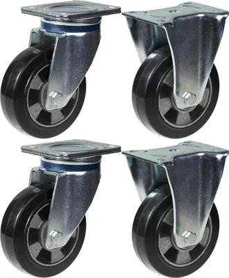 Immagine prodotto di 152 mm 6" rotelle in gomma nera girevoli e fisse con capacità di 1320 kg, set di 4