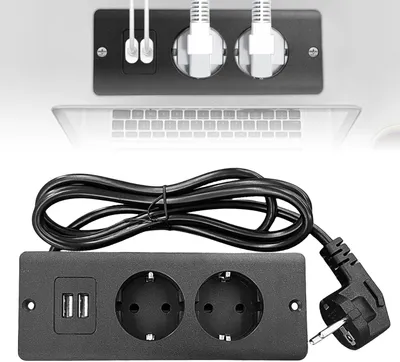 Obrázek produktu pro Dvojitá zásuvka 2-násobná vestavná zásuvka Zásuvková lišta se 2 USB, stolní zásuvka Zapuštěná zásuvka pro desku stolu Pracovní deska Konferenční stůl