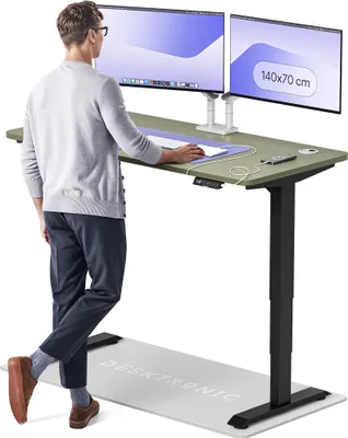 Image de Desktronic HomePro Bureau électrique réglable en hauteur 140x70cm noir/vert avec fonction mémoire, technologie anti-collision, ports de charge USB-A et USB-C