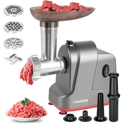 Produktbild von FATABETA lektrischer Fleischwolf 2800W, Wurstmacher Edelstahl mit 3 Metall-Scheiben Wurstfüller, Spritzgebäck & Kebbe Aufsatz, für Fleisch und Wurst