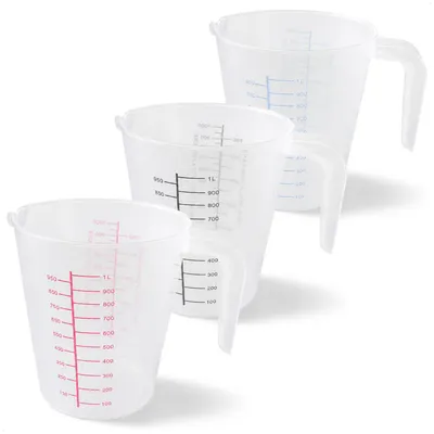 Productafbeelding van COM-FOUR® 3 meetbekers van 1 liter, gemaakt van kunststof - Maatbeker [Assortiment kan variëren]