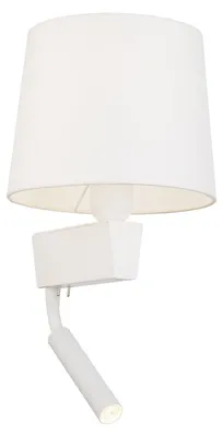 Produktbild von Wandleuchte mit Leselampe Schalter Weiß Stoffschirm Modern wohnlich LEONIE Wandlampe Bett Sofa