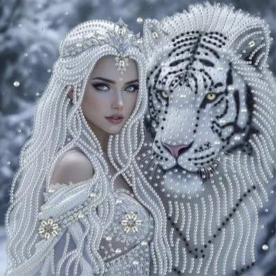 Imagen del producto de Cuadros de pintura con diamantes, pintura con diamantes 5D: Mujer con tigre