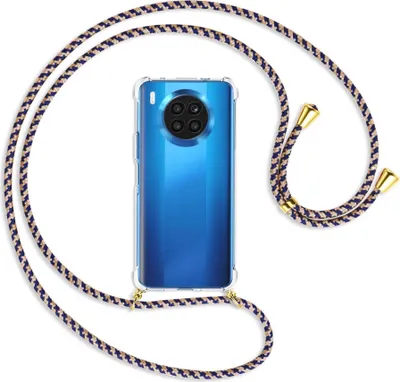 Produktbild von Handykette Backcover-Schutzhülle mit Band (Metall goldfarben) für Huawei nova 8i / Honor 50 Lite - blau+beige