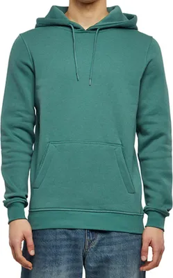 Produktbild von Kapuzenpullover aus weichem Sweatstoff mit Kängurutasche und langem Schnitt