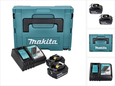 Image de Makita Kit d'alimentation 18 V (198116-4) - 2x Batteries BL 1860 B + Chargeur DC 18 RC + Coffret Makpac
