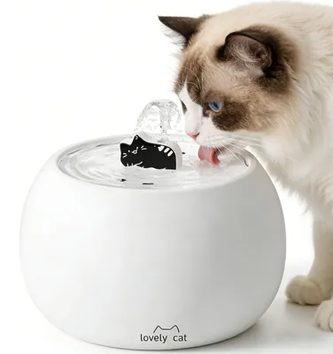 Produktbild von Niedlicher Keramik Trinkbrunnen Schüssel, 1L Trinkbrunnen für Katze, Wasserbrunnen für Katzen mit 5-Fach Filtersystem, Ultra Leise Wasserbrunnen für Katze, Katzenbrunnen für Katzen & Hunde (Schwarz)
