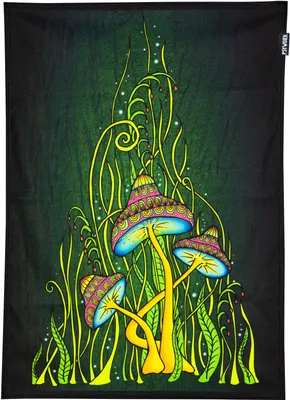 Produktbild von PSYWORK Schwarzlicht Stoffposter Neon "Magic Mushroom Green", 0,5x0,7m