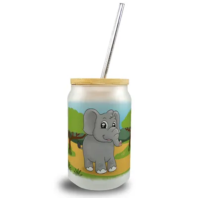 Produktbild von Elefant Trinkglas mit Bambusdeckel