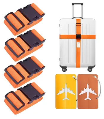 Immagine prodotto di Set di 4 cinture per valigie con etichette, ideali per viaggi (arancione)
