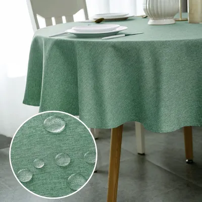 Immagine prodotto di Tovaglia rotonda, lavabile, verde, 150 cm, in poliestere con aspetto simile al lino
