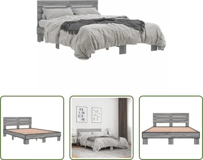 Produktbild von The Living Store Bettgestell Grau Sonoma 140x200 cm Holzwerkstoff und Metall