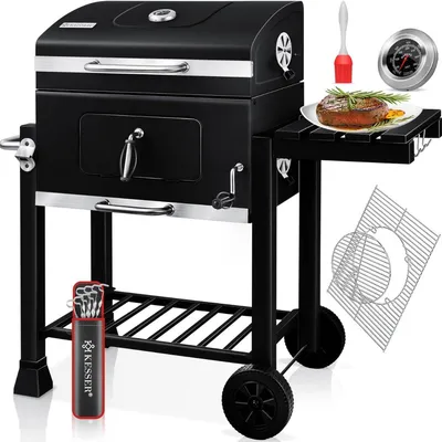 Image de Grillwagen - Chariot pour barbecue au charbon de bois, modèle XL, avec couvercle