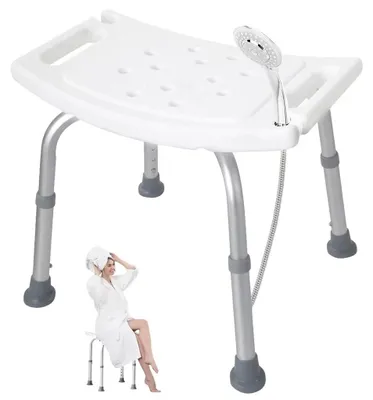 Obrázek produktu pro Sprchová stolička - Sprchová lavice - Výškově nastavitelná 40–53 cm - Protiskluzová - Hliníková - 4 nohy - Maximální nosnost 100 kg