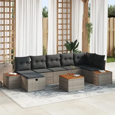 Produktbild von Möbel 8-teiliges Garten-Sofa-Set mit Kissen Grau Poly Rattan - Gartensofas 3360978