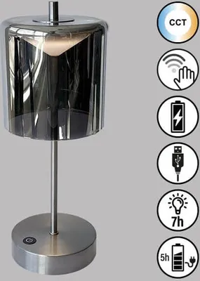 Produktbild von FHL Riva LED Tischlampe Akku, USB 1,8W Tunable white steuerbar dimmbar Rauchglas 850347