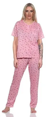 Produktbild von Damen Pyjama lange-hose mit kurzarm-Shirt Schlafanzug; Altrosa/L