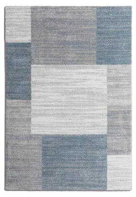 Produktbild von Steffensmeier Kurzflor Teppich Nancy Wohnzimmerteppich modern, strapazierfähig und pflegeleicht, Felder silber blau, Größe: 240x290 cm