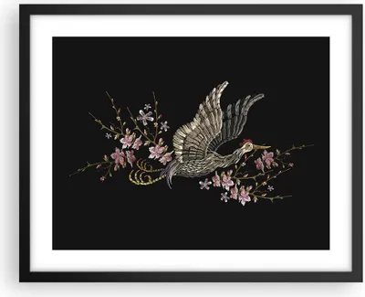 Produktbild von Gerahmtes Poster - Schwarzer Rahmen - Asiatisch Vogel Blumen - 50x40 cm - Wand Bild - Wanddeko - Wandbilder - Kunstposter - Wandposter - Bilderrahmen - Bilder - Kunstdruck - P2BAA50x40-4614