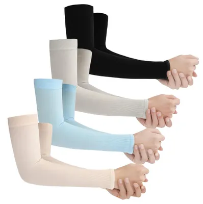 Produktbild von 4 Paar fingerlose Sonnenschutzärmel aus Eisseide, Sommer-Radärmel, Armstulpen für Outdoor-Sportarten, Sonnenschutz