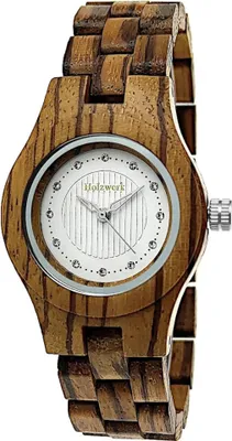 Produktbild von Holzwerk PARCHIM kleine Strass Damen Holz Uhr in Walnuss braun & weiß