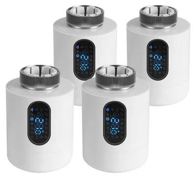 Obrázek produktu pro Vigevee Chytrý termostat pro radiátory, WiFi, ovládání přes aplikaci, kompatibilní s platformami Smart Life/Tuya, 7 adaptérů, bílý, balení 4 kusů