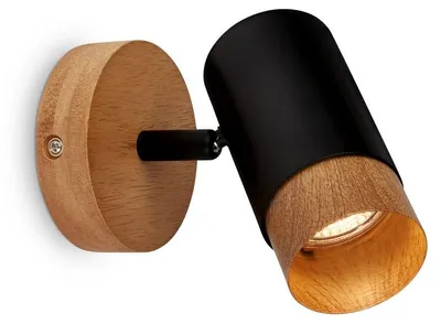 Immagine prodotto di Faretto, nero, con legno, escl. 1xGU10/max.9W