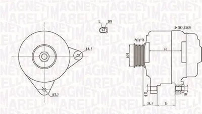 Produktbild von MAGNETI MARELLI 063731921010 Lichtmaschine Generator LiMa 110A 12V für VW GOLF VI (5K1) Golf V Schrägheck (1K1) Polo Schrägheck (6R1, 6C1)