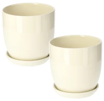 Productafbeelding van KOTARBAU® Bloempot, sierpot, keramiek, voor bloemen en planten, diameter 17 cm, met lekbak, beige, set van 2
