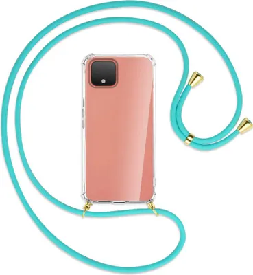 Produktbild von Handykette Backcover-Schutzhülle mit Band (Metall goldfarben) für Google Pixel 4 XL - türkis