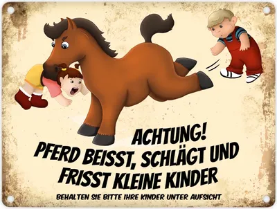 Produktbild von Metallschild mit Pferde Motiv und Spruch: Achtung! Pferd beisst, schlägt ...