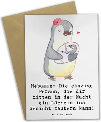 Produktbild von Mr. & Mrs. Panda Grußkarte Hebamme Lächeln - Weiß - Geschenk, hochzeitskarten, Berufsliebe, Geburtshilfe, Beruf, Engagement, weihnachtskarten, zugewandt, Berufe, Baby