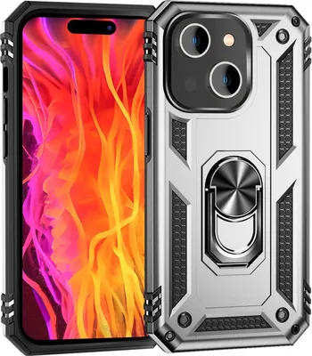 Produktbild von Panzer Hülle mit Ring für iPhone 15 Outdoor Handyhülle Hard Case Extrem Schutz Silber