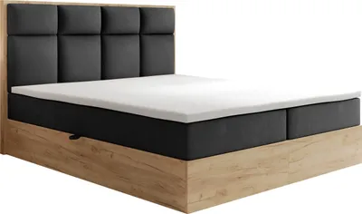 Produktbild von TRADA Boxspringbett mit Matratze mit Bettkasten und Topper Schwarz Velour Selva 180x200